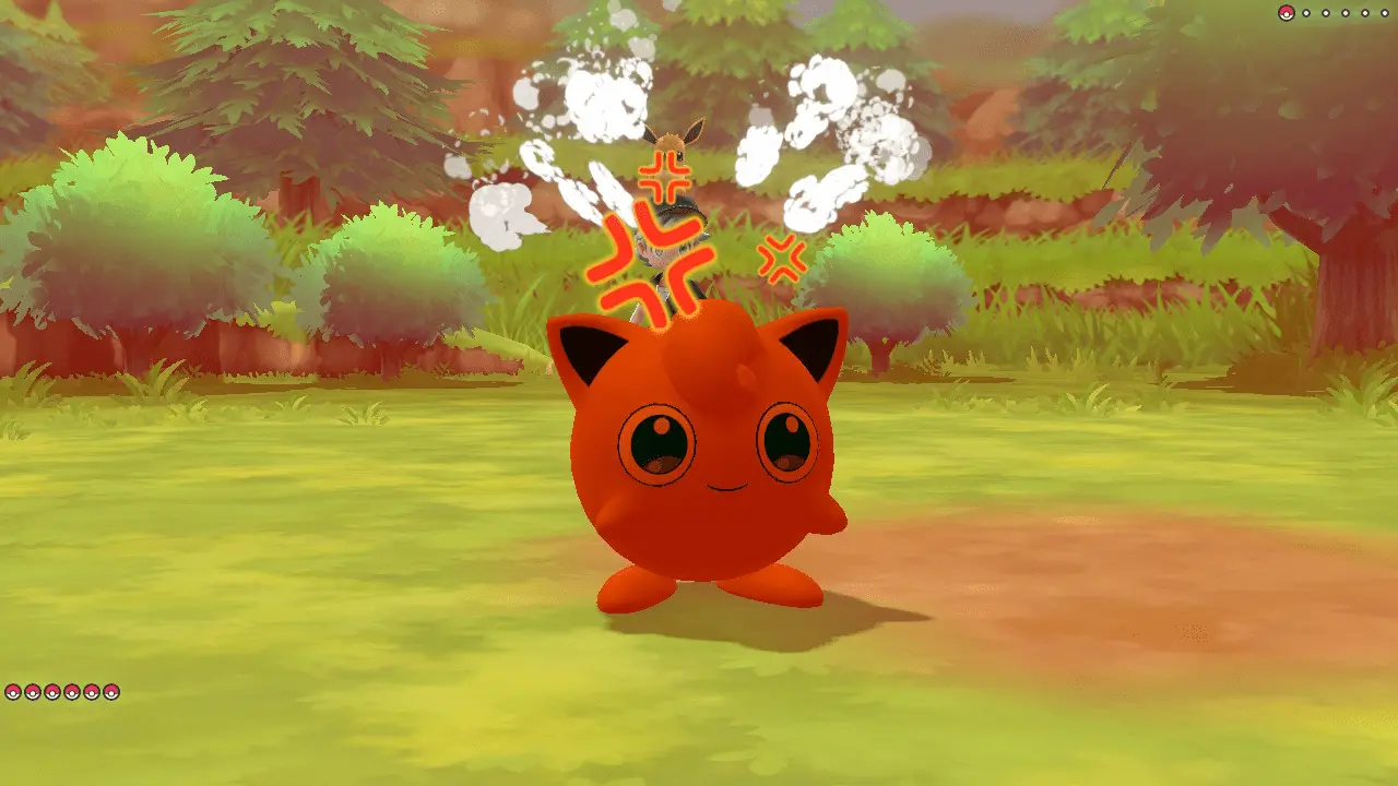 The Pokemon Jigglypuff using the move Bide. It's angry, with its entire body bright red instead of its normal pink, with anime style 