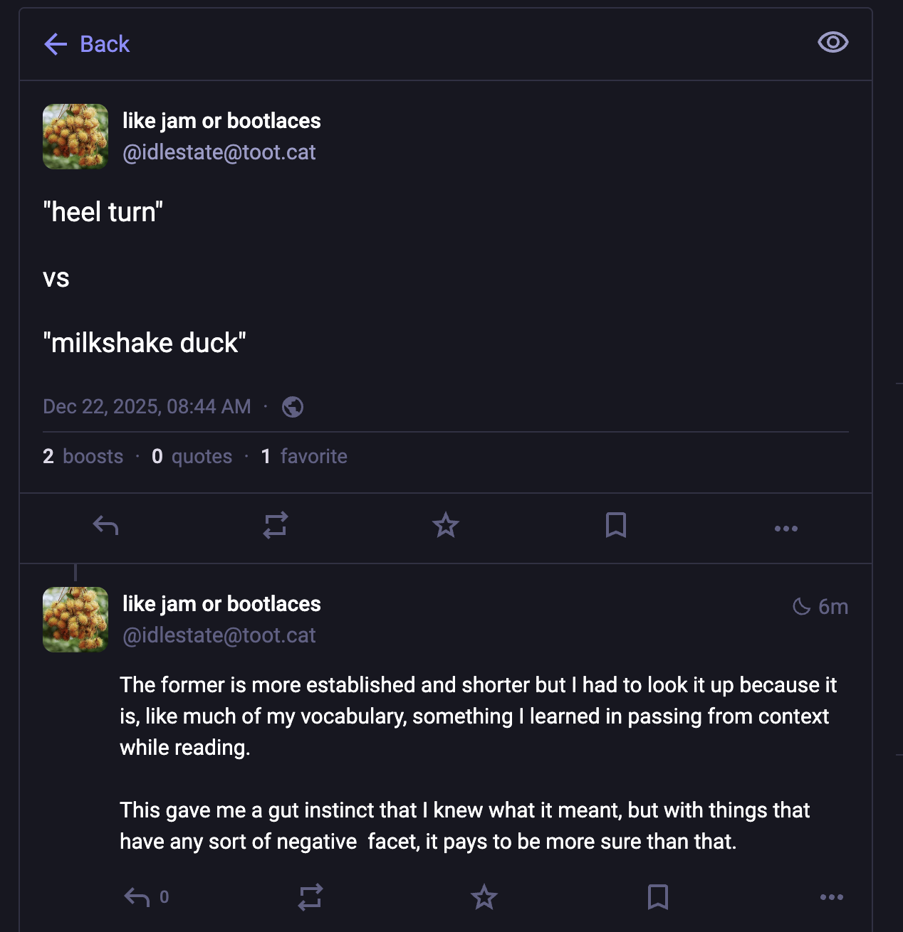 The text of the post is: 'heel turn' vs 'milkshake duck'