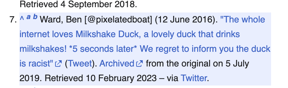 The wikipedia citation for the tweet that coined the phrase, with a link to the tweet, and a link to an archived version of the tweet.