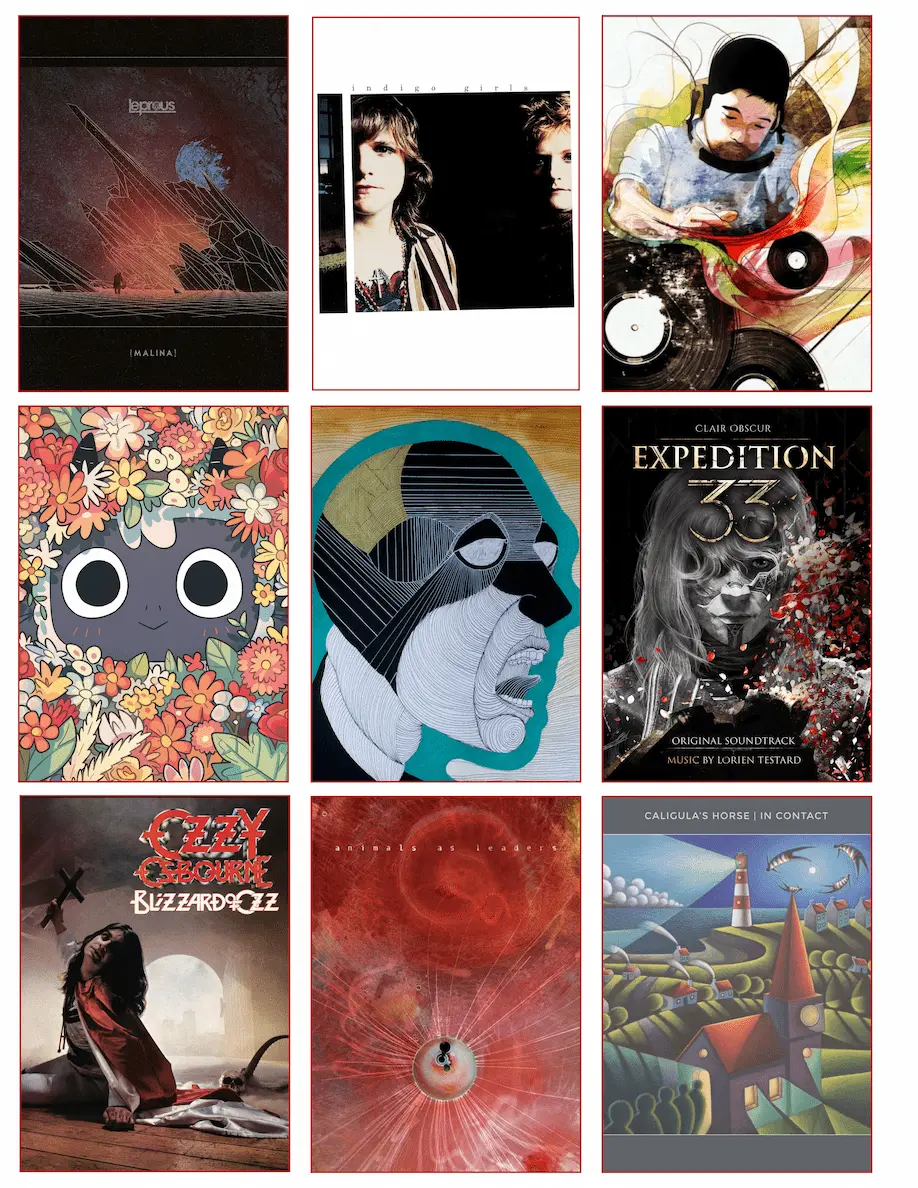 A full page of album cards, with three rows of three.