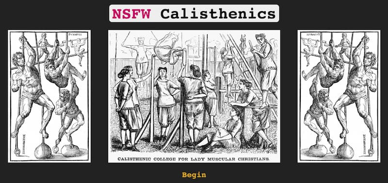 Two woodcut illustrations of groups of men and women doing calisthenics.